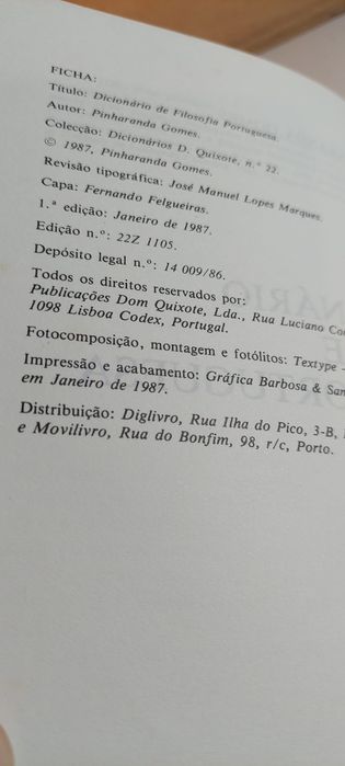 Dicionário de Filosofia Portuguesa - Pinharanda Gomes