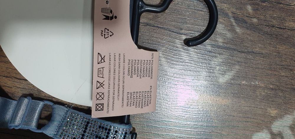 Cudowny szary biustonosz prążek cyrkonie S M