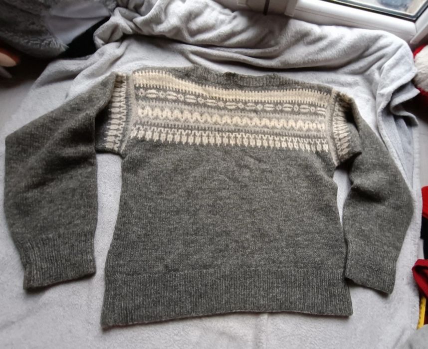 Sweter wełniany gruby szary, 100% wełna