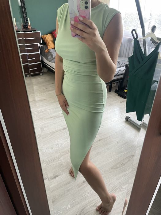 Limonkowa midi sukienka zielona m nowa