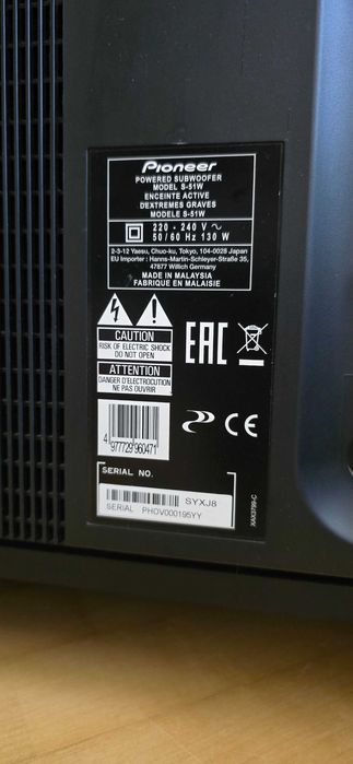 Rewelacyjny Aktywny Subwoofer Pioneer S-51W 150W