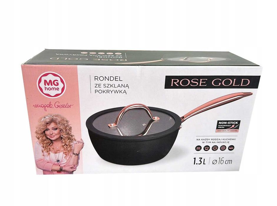 Garnek rondel tradycyjny ze szklaną pokrywką MG Home 1,3 l Rose Gold