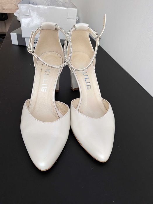 Buty ślubne sandały kulig rozmiar 37 kolor perłowy