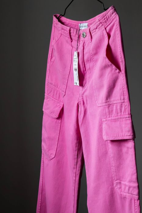 Штани жіночі рожеві zara, розмір 44 (s), 100% бавовна, карго, нові з б