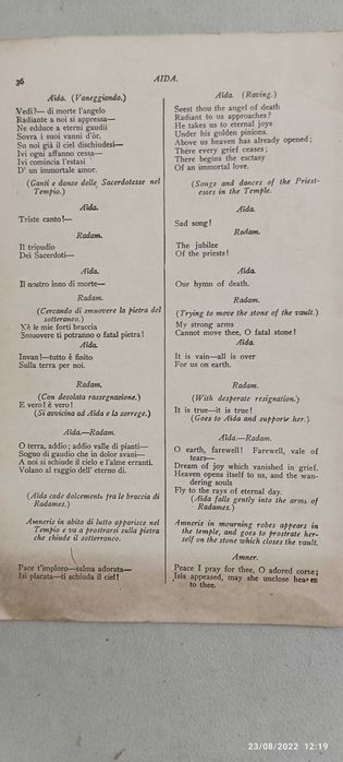 Livro Pa-3 -  Aida Opera in four acts - Musicas de Giuseppe Verdi