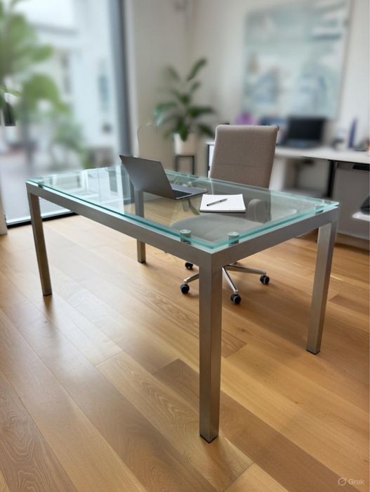 Secretaria Inox handmade tampo vidro fosco