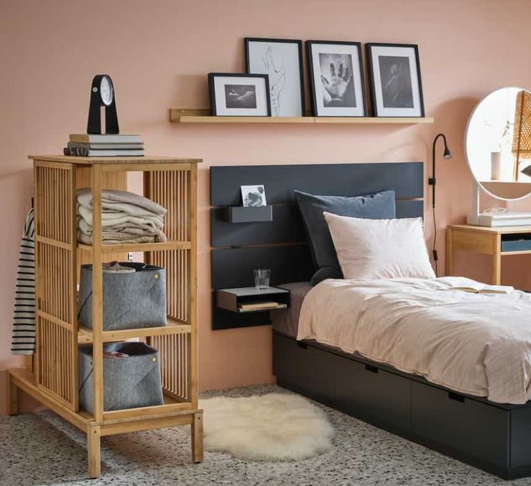 Roupeiro aberto com porta deslizante, bambu, 120x123 cm