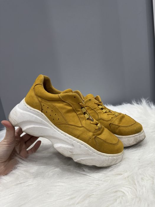 Musztardowe buty wiązane 39 żółte na platformie