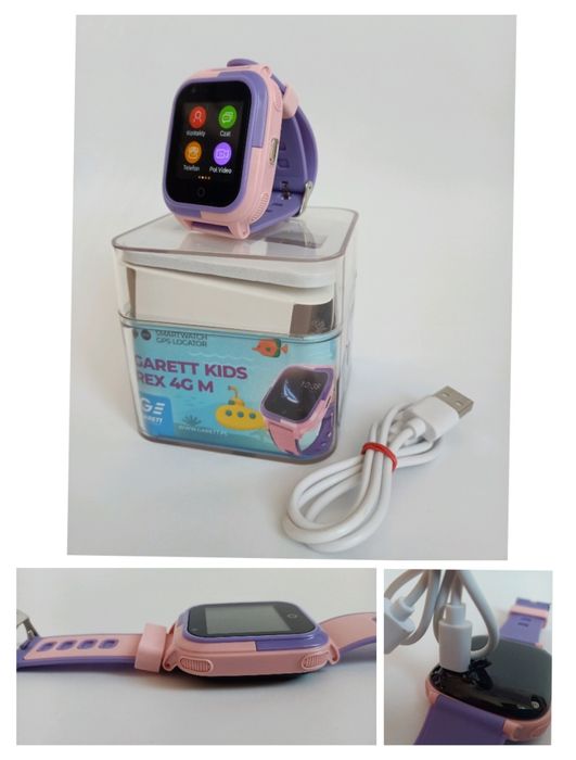 Smartwatch dla dzieci Garett Kids Rex 4G M, Różowy, jak nowy, lokalizator