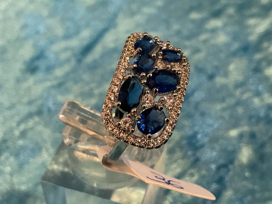 Anel prata 925 T,15 m pedras azuis