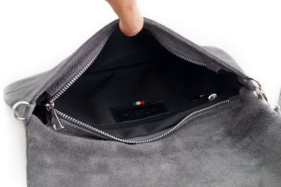 VERA PELLE torebka zamszowa kopertówka listonoszka V008 musztardowa