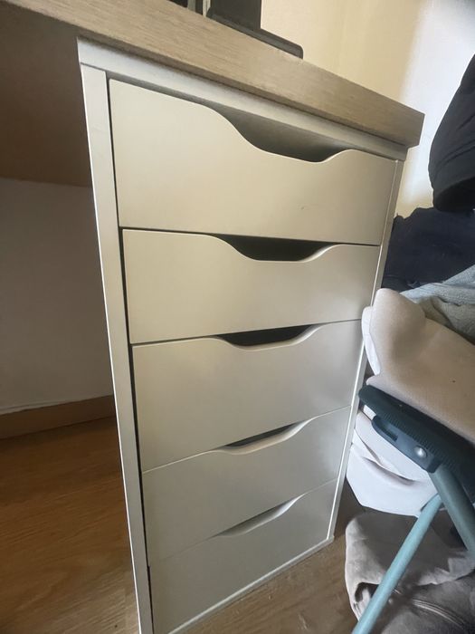 Secretária Setup XL (200cmx60cm) - Tampo Carvalho + Módulo Gavetas + Armário