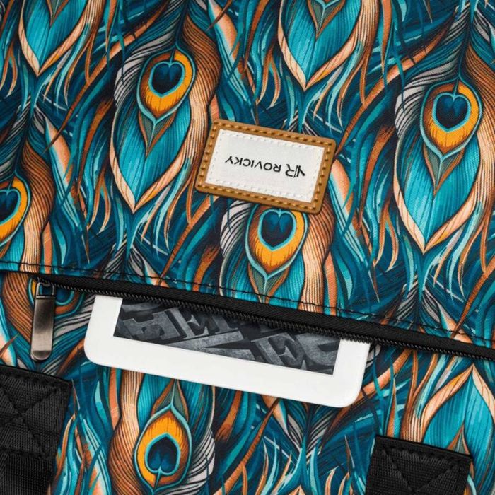 damska torebka shopper z tkaniny na ramię w pawie pióra - rovicky