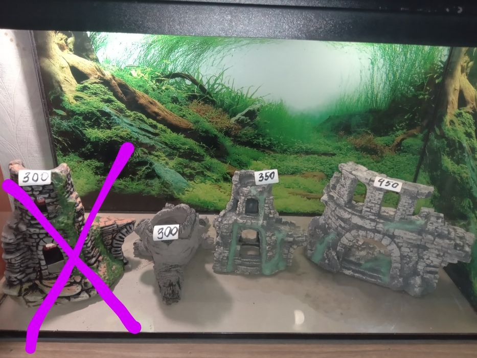 Декорации для аквариума Башня,Руини,Замок,Коряга,Черепа,Сачки