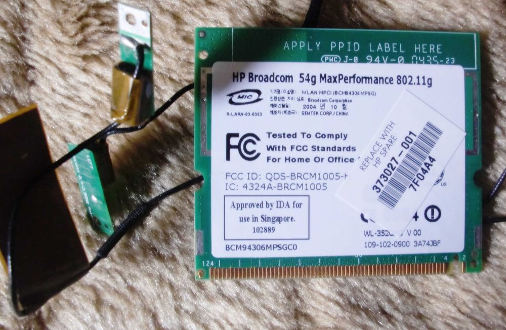Placa WiFi  HP Broadcom 54g Maxperformance 802.11g64730009650561120