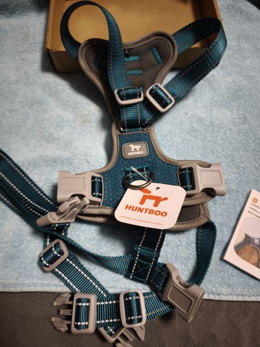 Huntboo Arnês para cão pequeno médio grande, arnês anti-fuga cão com alça, refletor arnês antipuxões para cães, colete respirável e ajustável, L