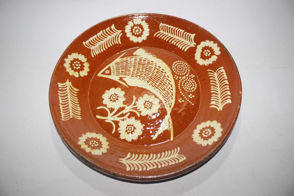 Antigo Prato / Pratão - Peixe e Flores - Barcelos - Pintado á mão