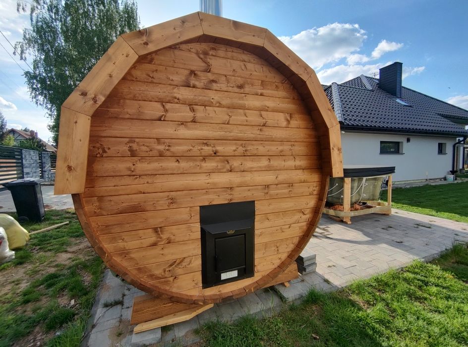 Sauna ogrodowa Beczka (Z przedsionkiem) 420 cm !! Piec na drewno !!