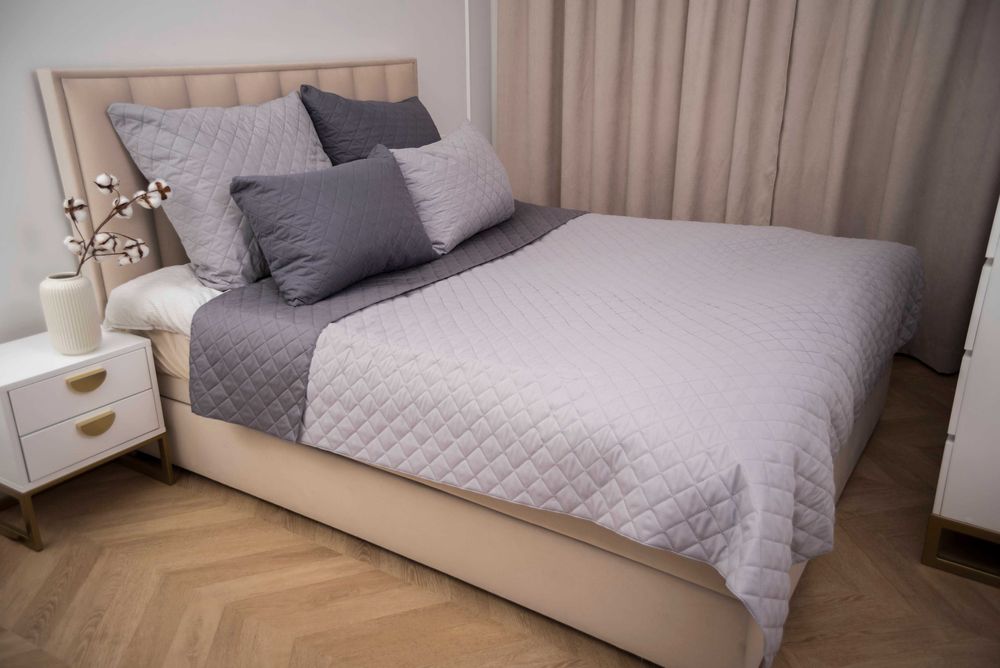 Narzuta na łóżko 180x200 dwustronna siwy/popiel