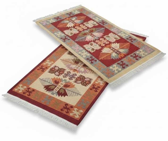 Dywan kilim tkany dwustronny wzór 80x150 terra bordowy