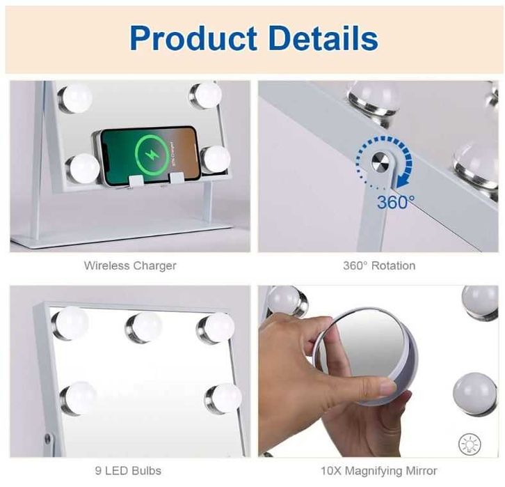 Lustro do makijażu z podświetleniem i głośnikiem Bluetooth