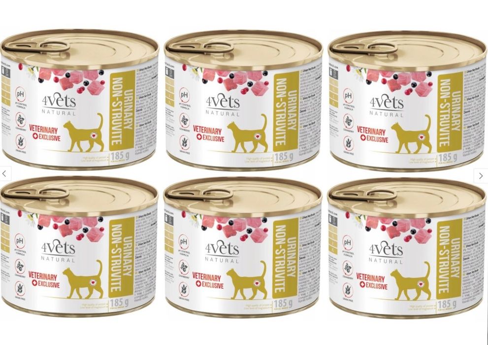 4Vets Natural Cat Urinary – Mokra karma (6 x 185 g) | Dla kotów z chorymi drogami moczowymi | Data: 12.11.2027