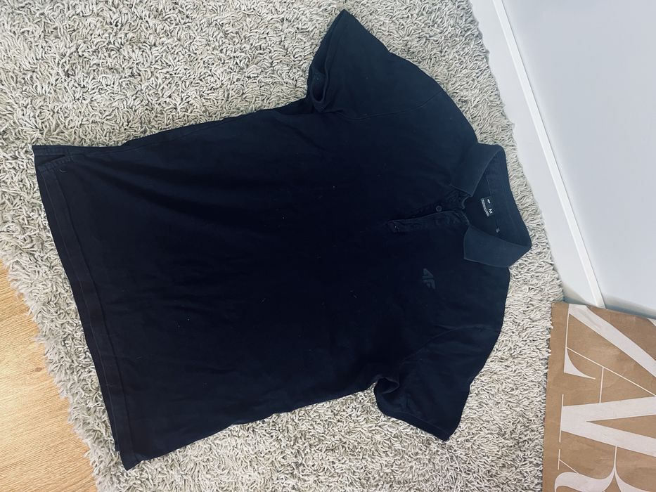 4F t-shirt czarny meski z kolnierzykiem rozm M bawelna
