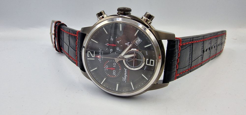 Atlantic Seasport Chronograph Gunmetal Black - szafir, skóra, Swiss