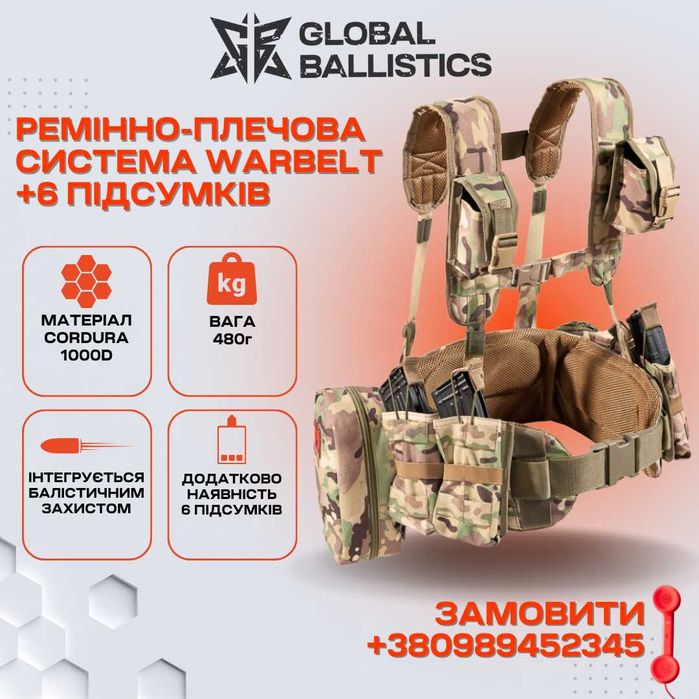 Ремінно-плечова система мультикам РПС Warbelt Molle з підсумками