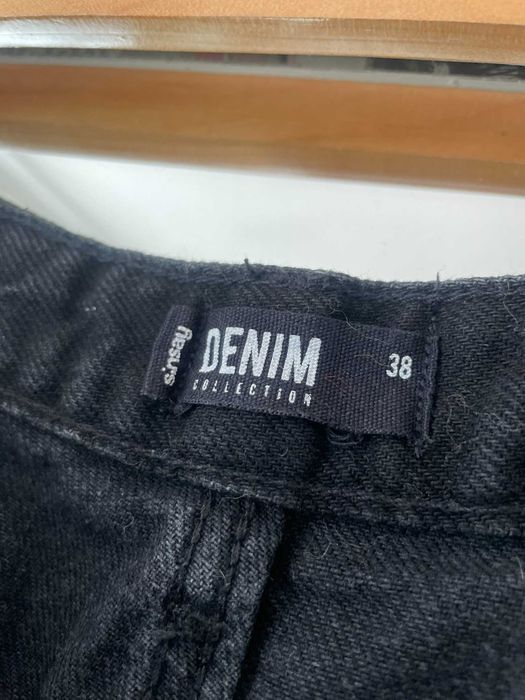 Sinsay spodnie mom jeans czarne szare efekt sprania wysoki stan M 38