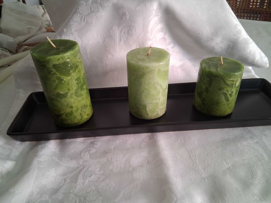 Velas verdes decorativas + base de suporte (Portes incluídos)