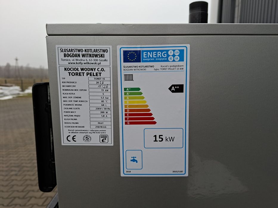 Piec kocioł kotly na pellet, słupek, pod palnik na pellet Kipi, 15 kW