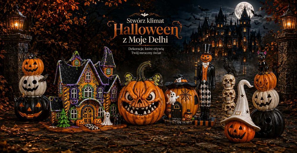 Halloween Dynia Czarownica Wiedźma Zamek Szkielet Figury Mroczna Kolekcja Ozdoba Jesienna Pokoju Domu Tarasu