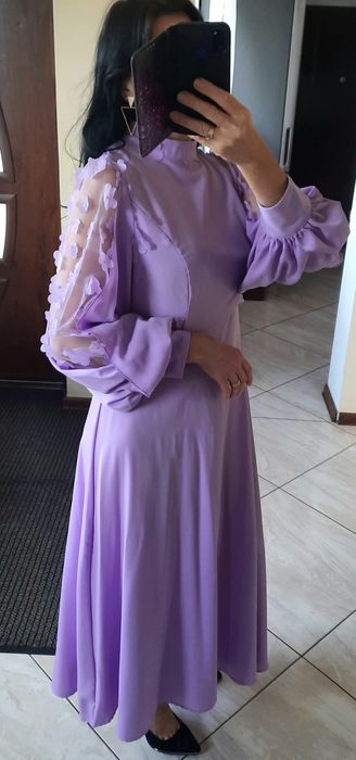 Sukienka długa balowa lilowa