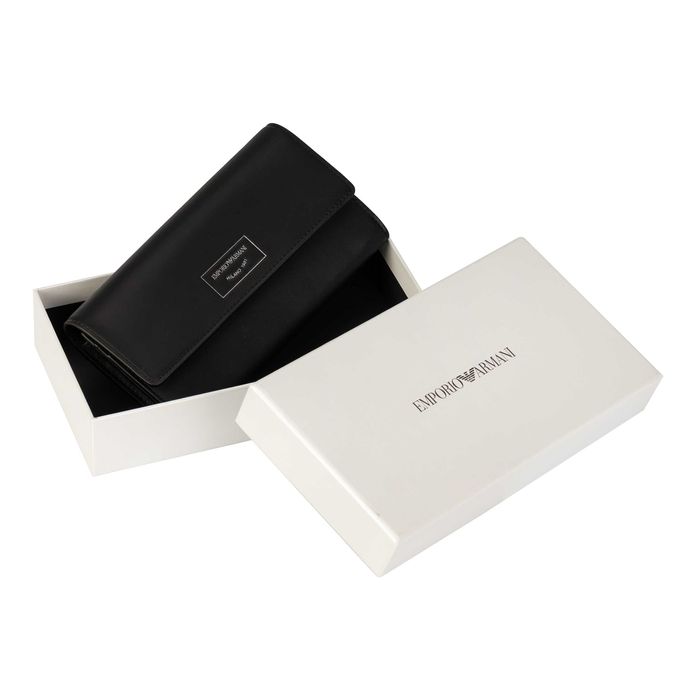 EMPORIO ARMANI skórzany damski portfel duży MILANO BLACK