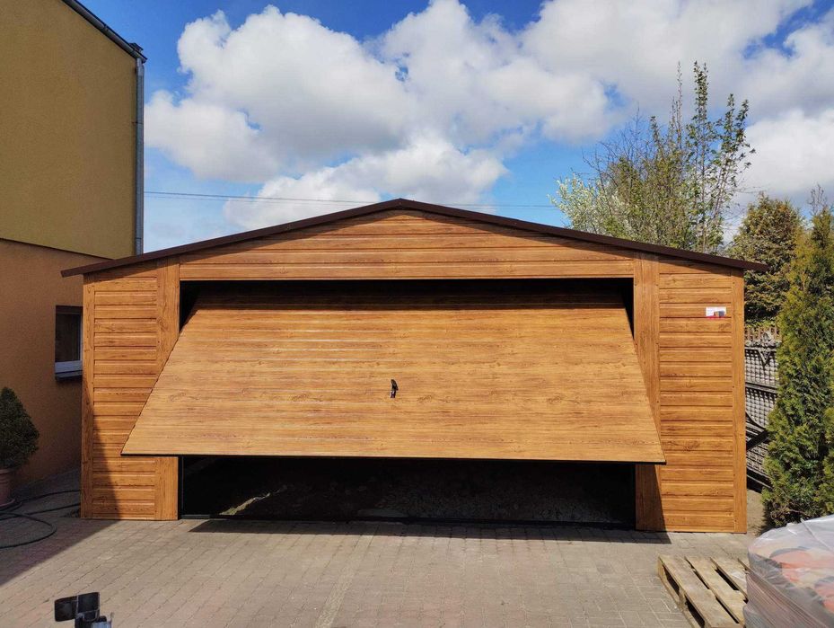 garaże blaszane drewnopodobne, profil zamknięty, garaż 6x5,8