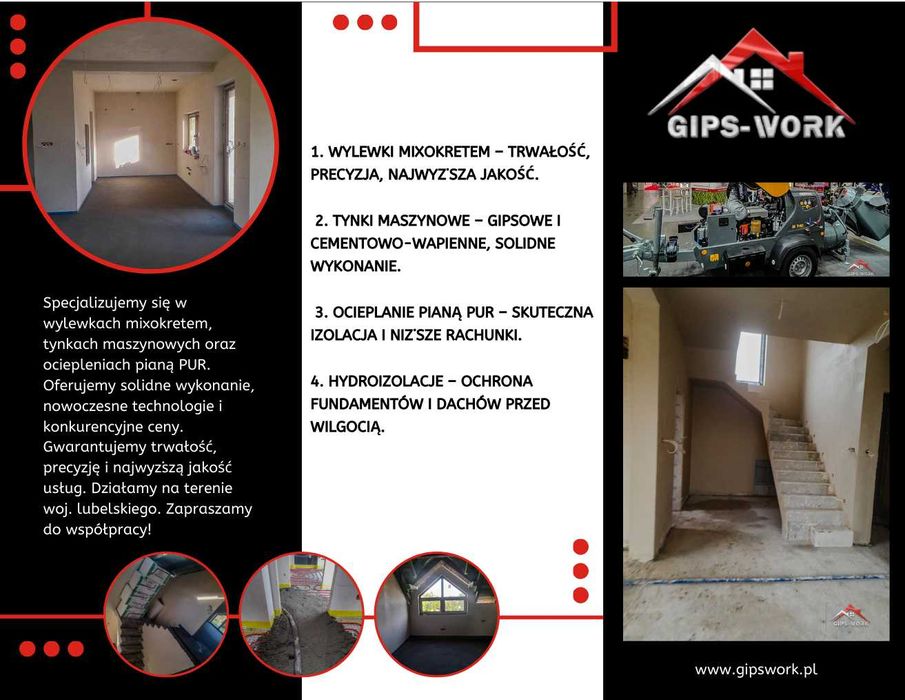 Wylewki, Posadzki miksokretem, Tynki maszynowe Lubartów, Radzyń, Łuków