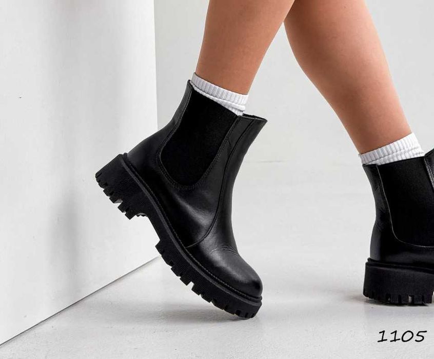 Челсі жіночі зимові на хутрі (36-41) шкіряні чорні | Черевики