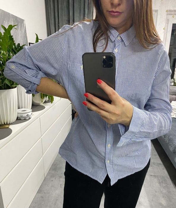 Koszula bluzka koszulowa w paski biało błękitne Primark L XL