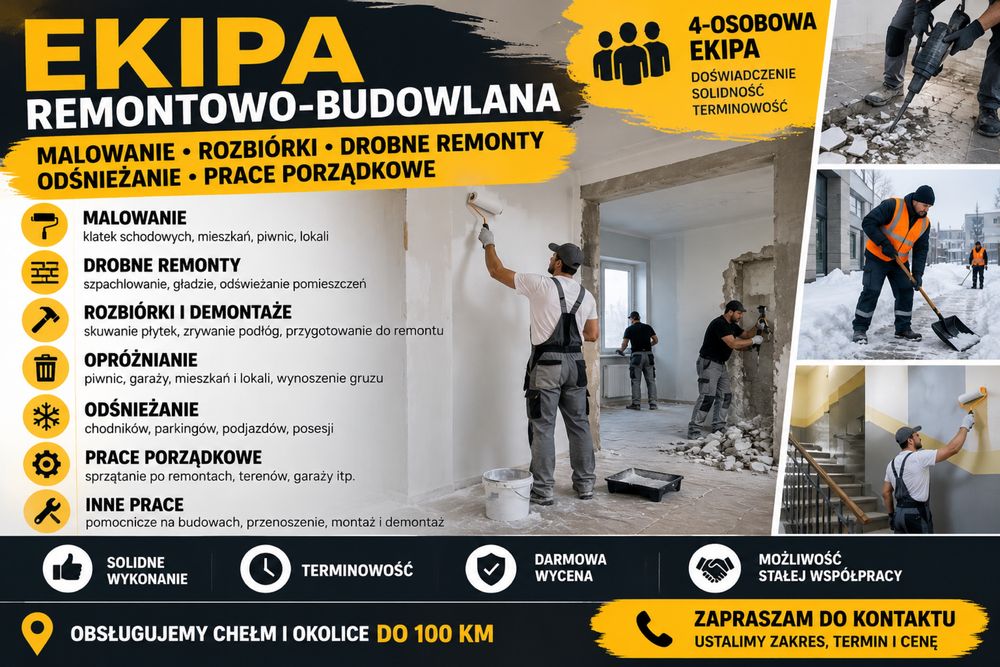 Ekipa remontowo-budowlana – malowanie, rozbiórki, drobne remonty