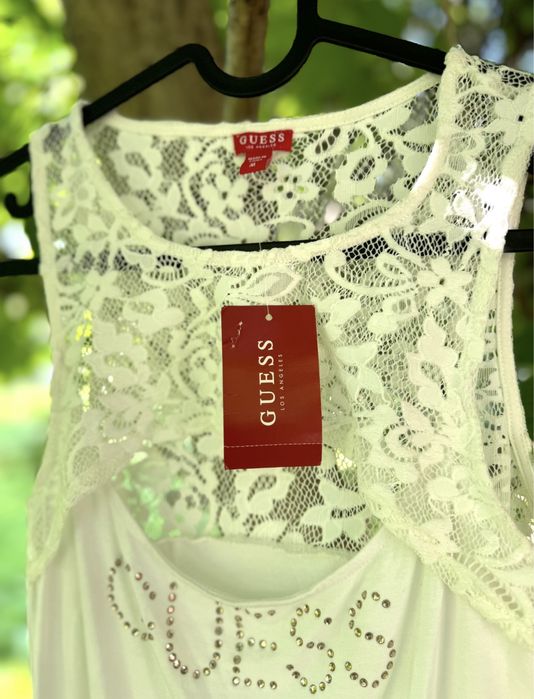 Шикарний стильний боді блуза з мереживом та стразами guess новий