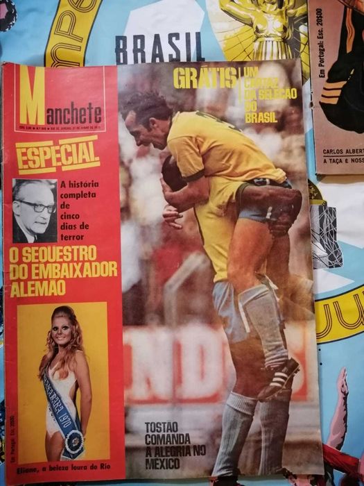 Brasil Tri Campeão - MEXICO 70- grande toalha e revistas Manchete