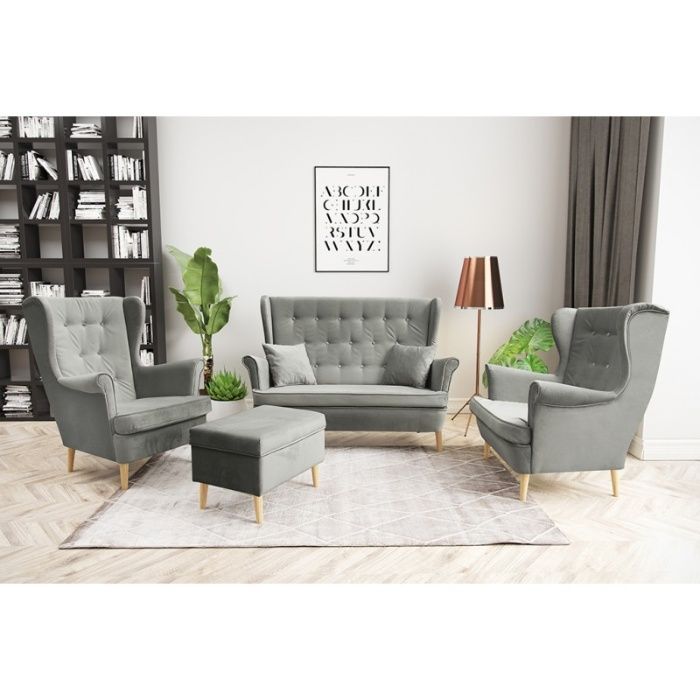 Wygodny zestaw komplet Uszak !! Sofa, 2 fotele i podnóżek. Kolory !!
