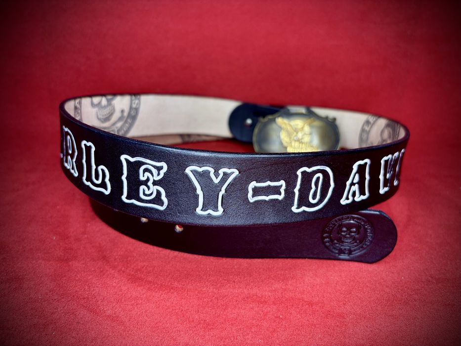 Pasek skórzany Harley Davidson handmade motocyklowy rock punk