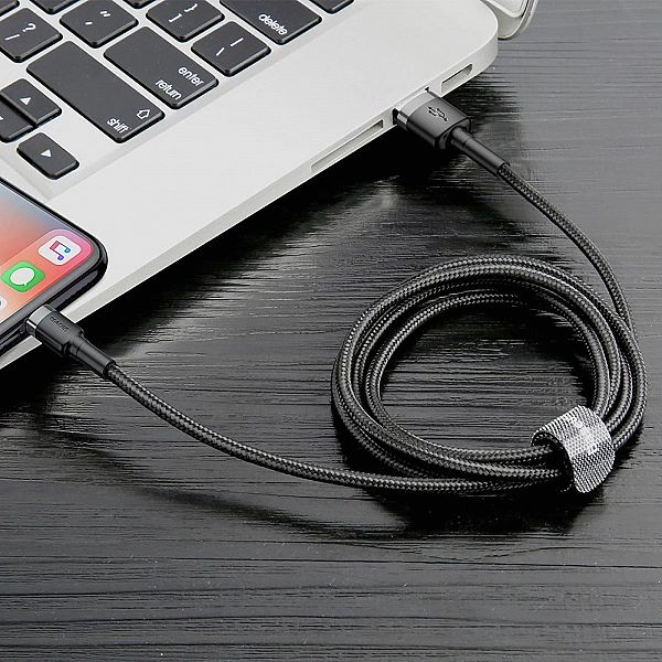 Kabel Baseus Cafule USB-A / Lightning 2.4A QC 3.0/1 m - czarno-szary