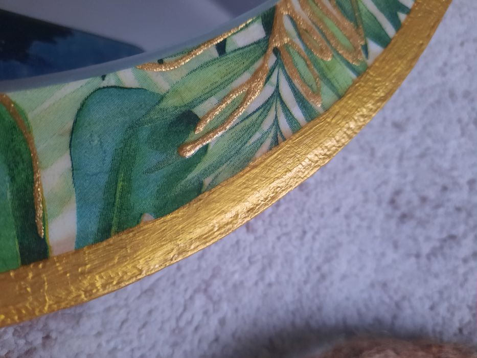 Lustro handmade, złoto, liście, światełka