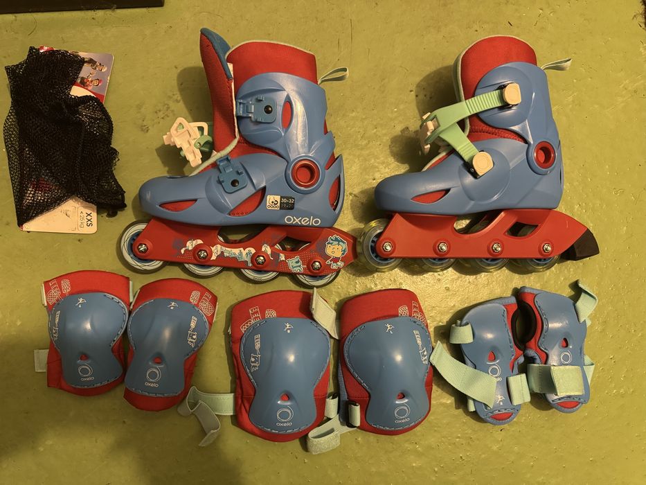 Patins em Linha Oxelo (30-32) + Proteções – Novos / Nunca Usados