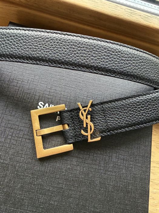 Ysl pasek Saint Laurent Cassandre Grained Leather Belt -90 cm