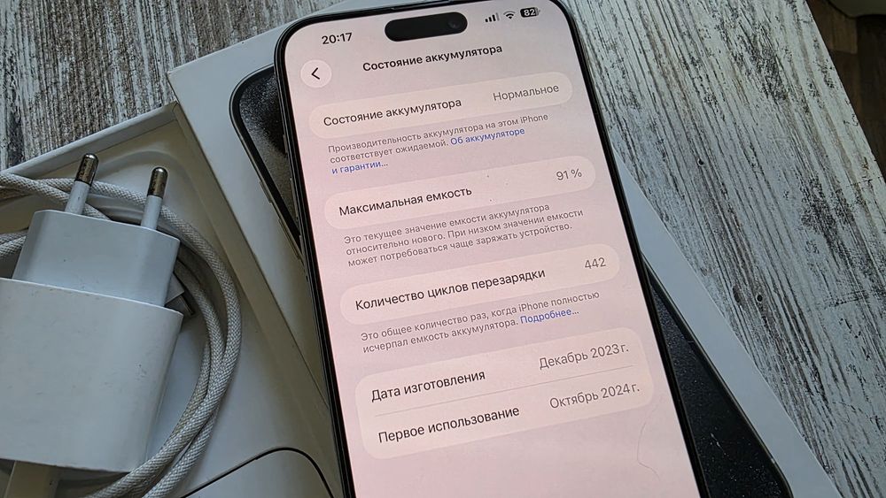 Iphone 15pro max 256Gb, White Titanium, Sim+Esim, 1рік, 91%, без втручань!