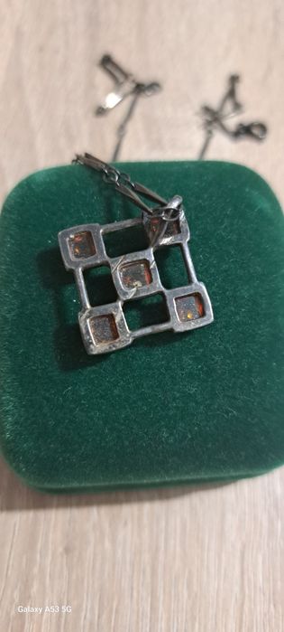 Srebrny łańcuszek z zawieszką bursztyn 925 OKAZJA